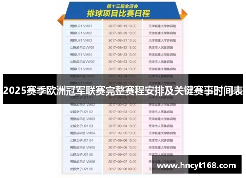 2025赛季欧洲冠军联赛完整赛程安排及关键赛事时间表