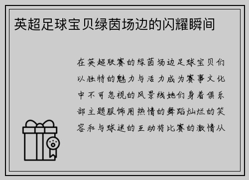 英超足球宝贝绿茵场边的闪耀瞬间